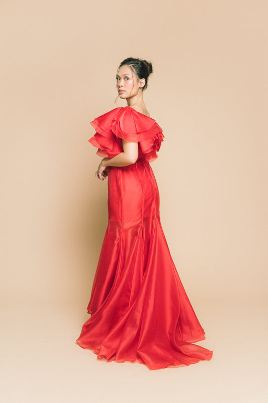 Ballgown with Flounce Sleeves and Train